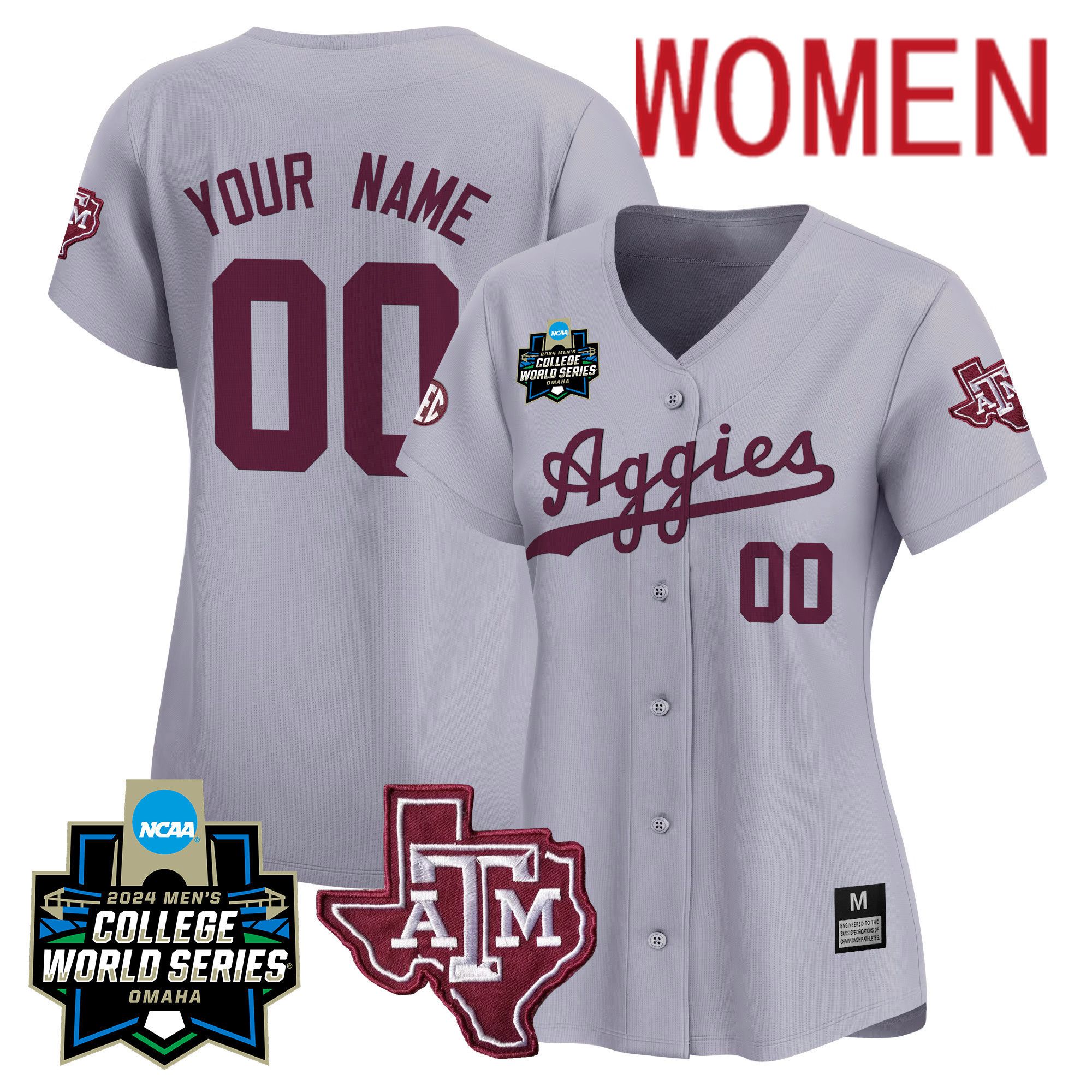Women Texas A&M Aggies Grey 2024 College World Series Vapor Premier Limited Custom NCAA Jersey